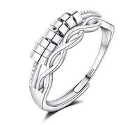 Josfeva Anxiety Anillos de plata de ley 925, anillo antiansiedad, abierto ajustable antiestrés, anillo de descompresión con cinta, anillo de ansiedad infinito, anillo inquietante para mujeres y niñas