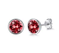 Josfeva Pendientes de tuerca de plata 925, 8 mm, negro, morado, aurora boreal, azul, rojo, blanco, verde, bermellón, amarillo, rosa, violeta, zafiro, pequeños aretes redondos para dormir con cristal
