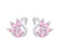 Josfeva Pendientes de tuerca de plata para niñas, aretes para niñas, trébol, corazón, flor, pata, cisne, aretes pequeños, de plata de ley 925, hipoalergénicos, regalos para niñas con caja, 8mm x 8mm