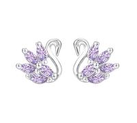 Josfeva Pendientes de tuerca de plata para niñas, aretes para niñas, trébol, corazón, flor, pata, cisne, aretes pequeños, de plata de ley 925, hipoalergénicos, regalos para niñas con caja