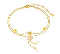 Josfeva Tobilleras doradas para mujer, diseño de trébol, mariposa, flor, perla, corazón, cruz, cuentas redondas, tobilleras ajustables de doble cadena, tobilleras descalzas para verano, playa