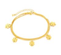 Josfeva Tobilleras doradas para mujer, diseño de trébol, mariposa, flor, perla, corazón, cruz, cuentas redondas, tobilleras ajustables de doble cadena, tobilleras descalzas para verano, playa