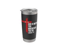 Joshua 1:9 Bible Verse God is With You Christian Cross Jesus Vaso térmico de acero inoxidable de doble pared