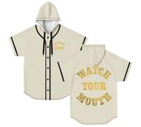 Josiah Queen Watch Your Mouth - Camiseta de béisbol con capucha, manga corta, unisex, cuello redondo, beige, 4XL