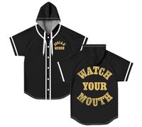 Josiah Queen Watch Your Mouth - Camiseta de béisbol con capucha, manga corta, unisex, cuello redondo, Negro, L