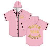 Josiah Queen Watch Your Mouth - Camiseta de béisbol con capucha, manga corta, unisex, cuello redondo, rosa, M
