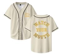 Josiah Queen Watch Your Mouth - Camiseta de béisbol con cuello en V, unisex, manga corta, ropa de calle, beige, M