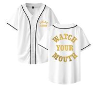 Josiah Queen Watch Your Mouth - Camiseta de béisbol con cuello en V, unisex, manga corta, ropa de calle, blanco, XXL