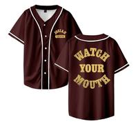 Josiah Queen Watch Your Mouth - Camiseta de béisbol con cuello en V, unisex, manga corta, ropa de calle, marrón, M
