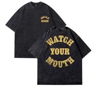 Josiah Queen Watch Your Mouth - Camiseta unisex de algodón lavado, manga corta, informal, cuello redondo, Negro, 4XL