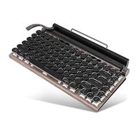Joskeijky Teclado de máquina de escribir retro teclado Bluetooth sin USB MéCanic Punk Keycaps para ordenador de sobremesa, ordenador portátil, teléfono de color madera