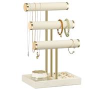 Josmimic Organizador de Joyas 3 Niveles - Expositor Beige para Pulseras, Expositor con Barra en T Extraíble, Soporte de Terciopelo para Pulseras, Collares, Relojes y Anillos