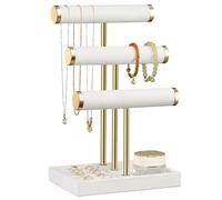 Josmimic Organizador de Joyas 3 Niveles - Expositor Blanco para Pulseras, Expositor con Barra en T Extraíble, Soporte de Terciopelo para Pulseras, Collares, Relojes y Anillos