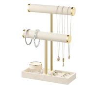 Josmimic Organizador de Joyas con 2 Niveles - Soporte para Joyas de Color Beige barra en T extraíble Soporte de Joyas de Terciopelo para Pulseras, Collares, Relojes, Anillos