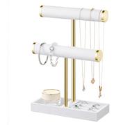 Josmimic Organizador de Joyas con 2 Niveles - Soporte para Joyas de Color Blanco barra en T extraíble Soporte de Joyas de Terciopelo para Pulseras, Collares, Relojes, Anillos