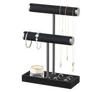 Josmimic Organizador de Joyas con 2 Niveles - Soporte para Joyas de Color Negro barra en T extraíble Soporte de Joyas de Terciopelo para Pulseras, Collares, Relojes, Anillos
