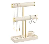 Josmimic Soporte de pulsera de 2 niveles, soporte desmontable de terciopelo beige, organizador de joyas para pulsera, collar, relojes, anillos