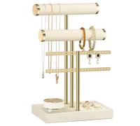 Josmimic Soporte de pulsera de 3 niveles, soporte desmontable de terciopelo beige, organizador de joyas para pulsera, collar, relojes, anillos