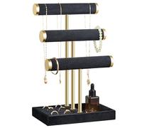 Josmimic Soporte de pulsera de 3 niveles, soporte desmontable de terciopelo negro, organizador de joyas para pulsera, collar, relojes, anillos