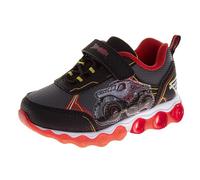 Josmo Monster Jam Grave Digger - Zapatos con luz LED Megalodon Monster Truck para niños El Toro Loco (tallas: 6-10 niños pequeños/11-12 niños pequeños), Gris Rojo, 25 EU