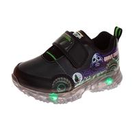 Josmo Monster Jam Grave Digger - Zapatos con luz LED Megalodon Monster Truck para niños El Toro Loco (tallas: 6-10 niños pequeños/11-12 niños pequeños), Verde Negro, 25 EU