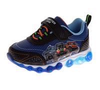 Josmo Monster Jam Grave Digger - Zapatos con luz LED Megalodon Monster Truck para niños El Toro Loco (tallas: 6-10 niños pequeños/11-12 niños pequeños), Azul Negro, 23.5 EU