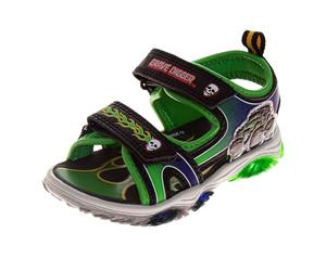 Josmo Monster Jam - Sandalias deportivas con luz LED para grave Digger Megalodon Monster Truck para niño, sandalias El Toro Loco para niños pequeños, niños grandes, Negro/Verde, 25 EU