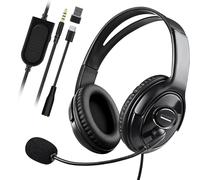 Joso Auriculares con cable con micrófono, auriculares para juegos para PS5/PS4/Xbox/Switch/PC/iPad/Mac/tablet con adaptador USB C y USB-A, auriculares de chat, negocios, entrenador, juegos, trabajo