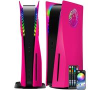 Joso Carcasa para placa frontal con tira de luz LED RGB para PS5 Disc Edition, ABS antiarañazos, resistente al polvo, carcasa de repuesto con ranuras para ventilador, sincronización de música con 8