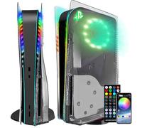 Joso Carcasa para placa frontal con tira de luz LED RGB para PS5 Disc Edition, ABS antiarañazos, resistente al polvo, carcasa de repuesto con ranuras para ventilador, sincronización de música con 8
