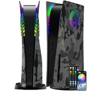 Joso Cubierta frontal con tira de luz LED RGB para PS5 Disc Edition, ABS antiarañazos, a prueba de polvo, carcasa de repuesto con rejillas de ventilación, sincronización de música con 8 colores, más