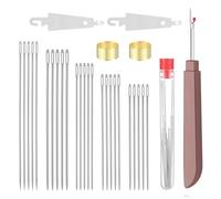 Josojoou Juego de agujas de acero Big Eye, 31 piezas de herramientas de reparación de manos, kit de agujas de coser de acero inoxidable de 5 tamaños, costura portátil de ojo grande para costura