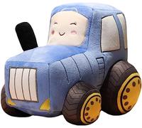 JOSON Juguete de peluche de coche de dibujos animados simulación de tractor de granja almohada de felpa para niños y niñas día (azul)