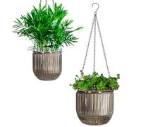 Josteve Maceta colgante de riego automático de 5.3/8.2 pulgadas, macetas de interior con agujeros de drenaje, macetas colgantes pequeñas para exteriores, nivel de agua visible, colgador de plantas