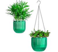 Josteve Maceta colgante de riego automático de 5.3/8.2 pulgadas, macetas de interior con agujeros de drenaje, macetas colgantes pequeñas para exteriores, nivel de agua visible, colgador de plantas