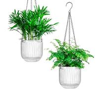 Josteve Macetas colgantes de 5.3 pulgadas, 2 piezas de riego automático, macetas de interior con agujeros de drenaje, macetas colgantes para exteriores, nivel de agua visible, colgador de plantas