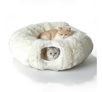 JOSTIVE Túnel para gatos, juguete doméstico (165 cm) con cama de felpa, túnel redondo para gatos con bola colgante para conejos y hurones - blanco, 85 x 26 cm