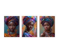 Josue 3 Piezas Africana Mujer Negra Cuadros Salon Lienzo Púrpura Plata Arte Pared Hogar 30x45cm Sin Marco