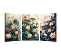 JOSUE 3 Piezas Cuadro Flores Flores Vintage Cuadros Y LáMinas Lienzo,Verde, rosa Cuadro Para Decorar SalóN Dormitorio Bar Restaurante-40x60cmx3 Enmarcado