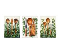 JOSUE 3 Piezas Cuadros Cocina Vintage Planta Vintage Cuadros Y LáMinas Lienzo,Verde, blanco Cuadro Para Sala De Estar Cocina Aniversario-60x80cmx3 Sin marco