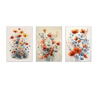JOSUE 3 Piezas Cuadros Con Plantas Flores silvestres Cuadros Modernos Lienzo,Amarillo, azul Cuadros Boho Decoración de Café Para Dormitorio Baño de Estar-30x45cmx3 Sin marco