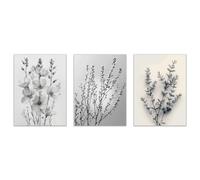 JOSUE 3Pcs Cuadros Boho DecoracióN Flores minimalistas Cuadros Y LáMinas Lienzo,Gris, negro Cuadro DecoracióN De Pared Salon Dormitorio-30x45cmx3 Sin marco