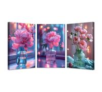 JOSUE 3Pcs Cuadros De Flores Modernos Flores rosas Cuadros Infantiles Lienzo,Rosa, azul Cuadro Para Dormitorio Comedor Sala De Estar Decorativos-50x70cmx3 Enmarcado