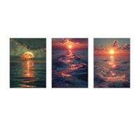JOSUE 3Pcs Cuadros En Acuarela Océano al atardecer Cuadros Y LáMinas Lienzo,Oro, negro Cuadro Decorativos Sala Pasillo Cocina BañO-30x45cmx3 Sin marco