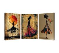 JOSUE 3Pcs Mujer Africana Cuadro Mujer Negra Abstracta Cuadros Y LáMinas Lienzo,Naranja, negro Cuadro DecoracióN De Pared Salon Dormitorio Cocina-40x60cmx3 Enmarcado