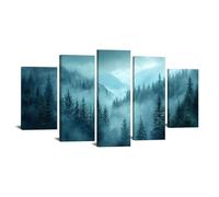 JOSUE 5 Piezas Cuadros DecoracióN Paisaje Bosque Bosque Abstracto Cuadros BañO Lienzo,Azul, gris Cuadro DecoracióN De Pared Salon Dormitorio Cocina-80x150cm Enmarcado