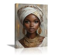 JOSUE Africana Mujer Negra Cuadros Lienzo, Minimalismo Cuadro De Arte De Pared Para Sala De Estar Carteles E Impresiones - 50x70cm Enmarcado(Blanco 71)