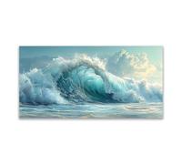JOSUE Azul,blanco Cuadros Decoracion Salon Lienzos decorativos playa mar, Olas del mar Cuadro Moderno Cuadros Pared Imágenes Wall Art Prints Grande-60x120cm Sin marco
