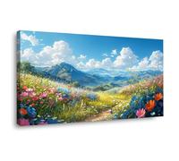 JOSUE Cuadros De Paisajes Naturales Montañas de acuarela Cuadros Y LáMinas Lienzo,Azul, rosa Cuadro Decorativos Sala Pasillo Cocina BañO-30x60cm Enmarcado