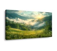 JOSUE Cuadros De Paisajes Naturales Paisaje montañoso Cuadros Para Cocina Lienzo,Verde,blanco Cuadros Salon Comedor Dormitorio Decoracion Pared-30x60cm Enmarcado